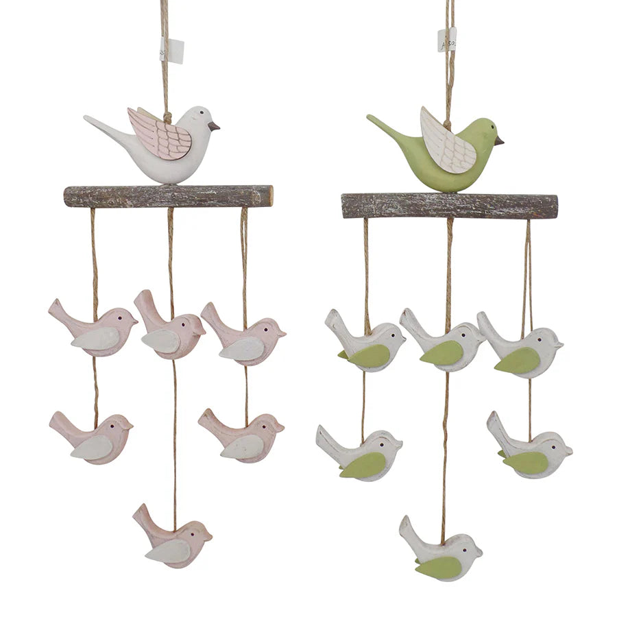 Set of 2 Asst Pastel & Rustic Birds Mobiles