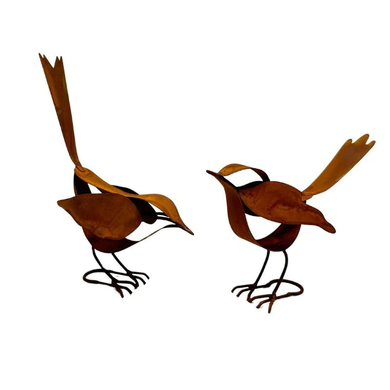 Set of 2 Asst Rust Decorative Birds with Potential Stakes