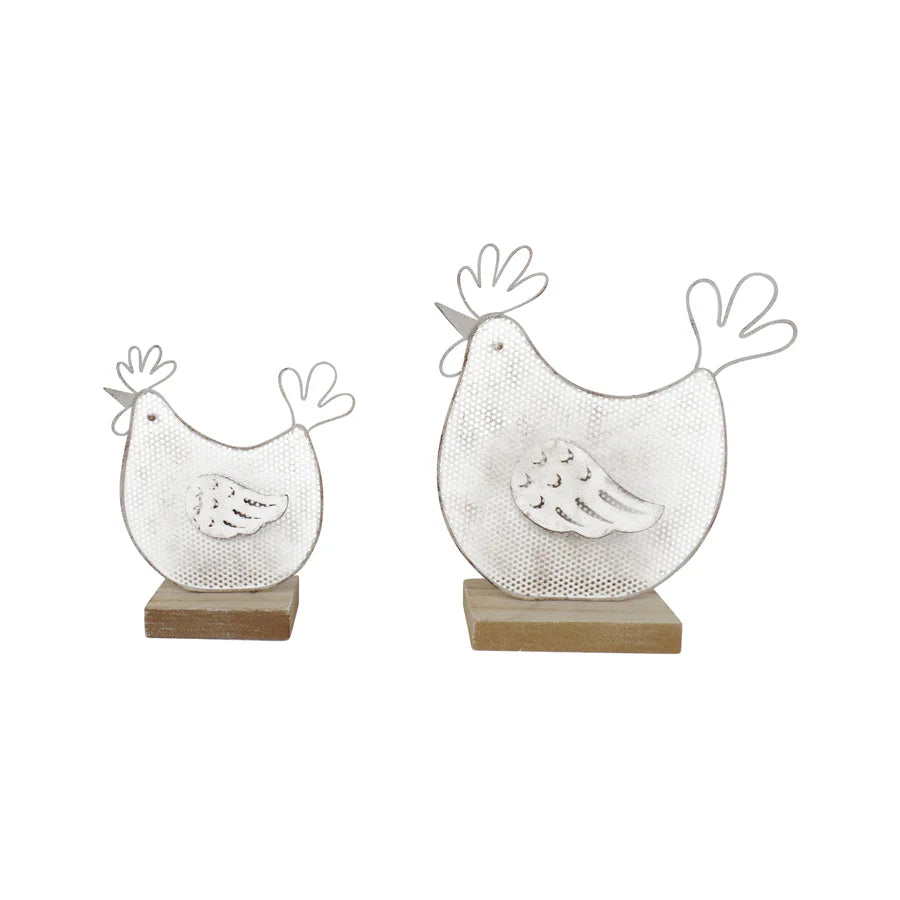Set of 2 Mum & Child Mesh Chooks on Wood Base