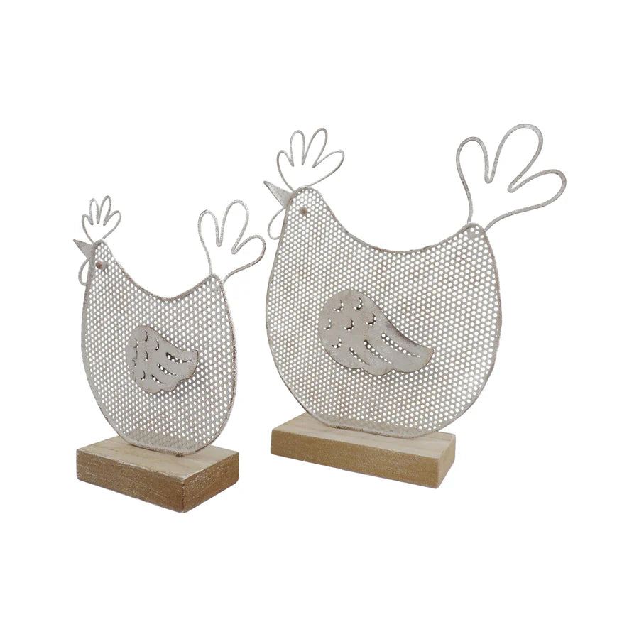 Set of 2 Mum & Child Mesh Chooks on Wood Base