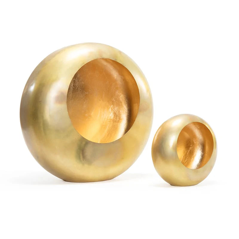 Set of 2 Nested Burnt Gold Orb Candle Holders - 40x14/17x10cms