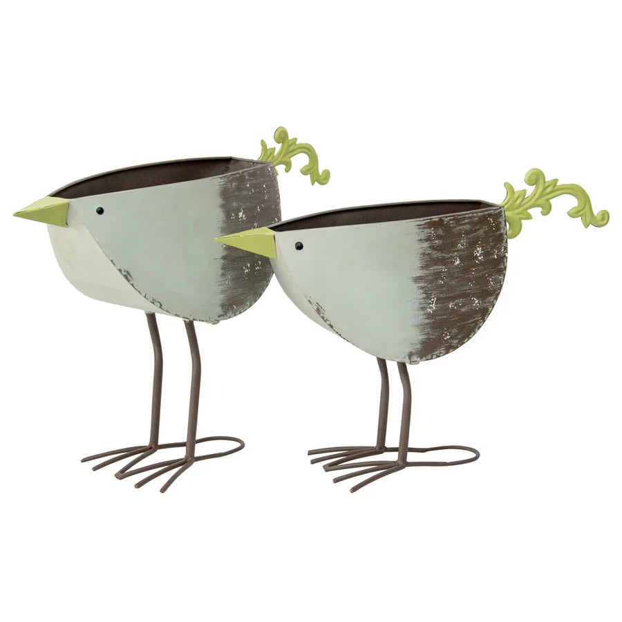 Set of 2 Nested Green Bird Outdoor Planter / Storage