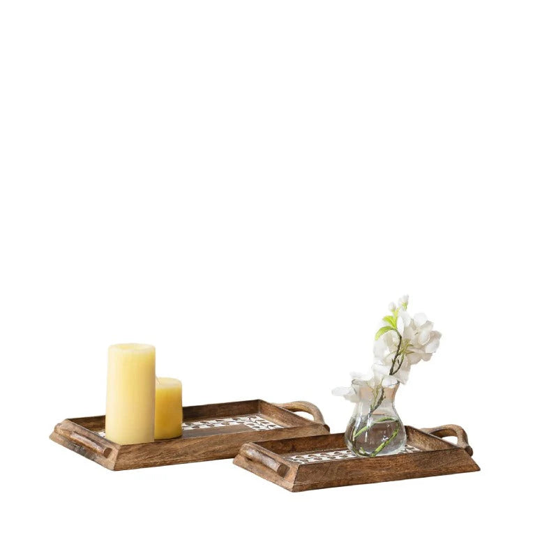 Set of 2 Nested Leaf Carved Handcrafted Trays