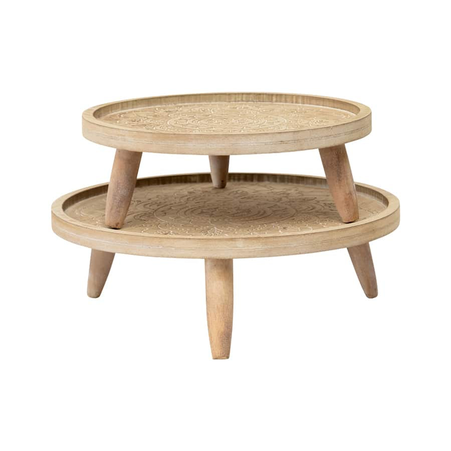 Set of 2 Nested Round Footed Mandala Tray