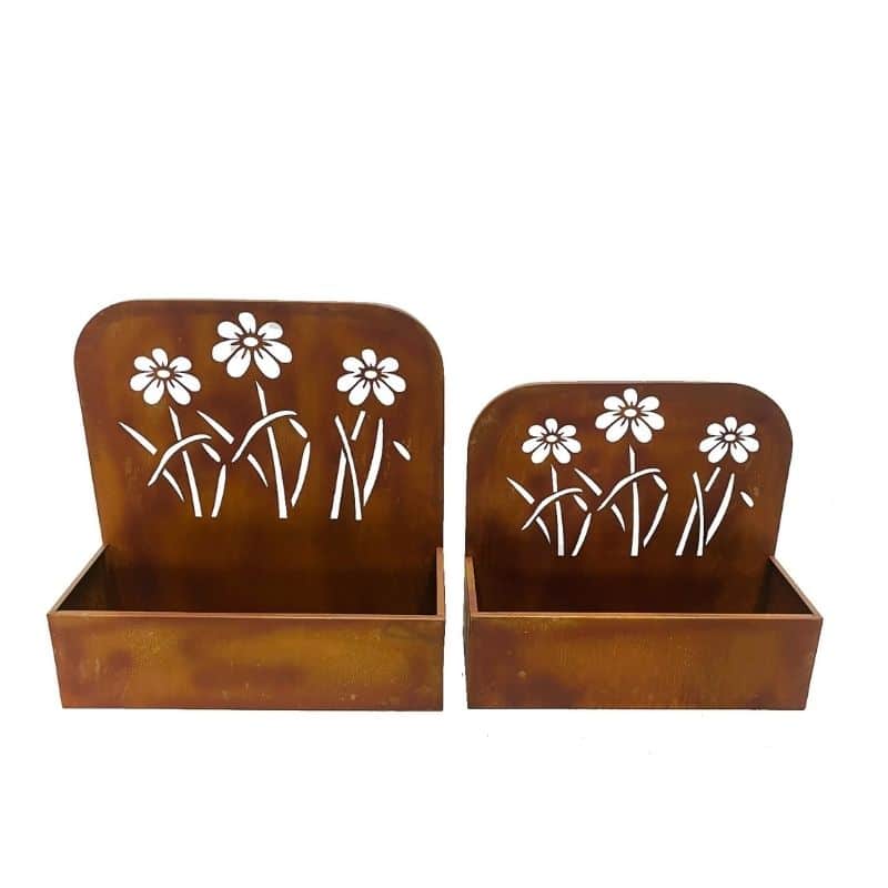Set of 2 Nested Rust Flowers Wall Planters