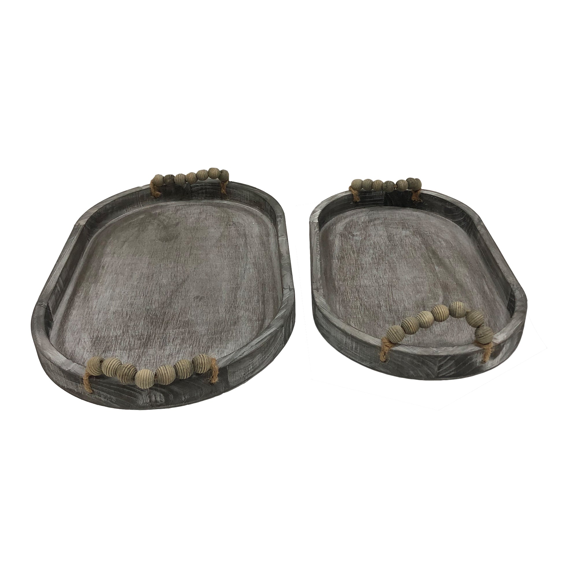 Set of 2 Nested Rustic Oval Trays with Handles