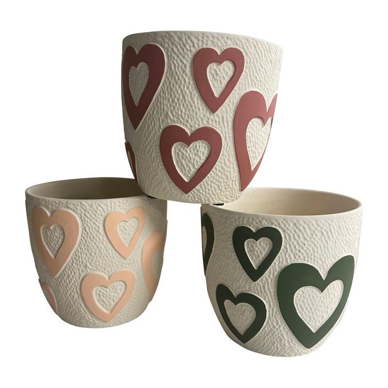 Set of 3 Assorted Color Heart Planters with Hole