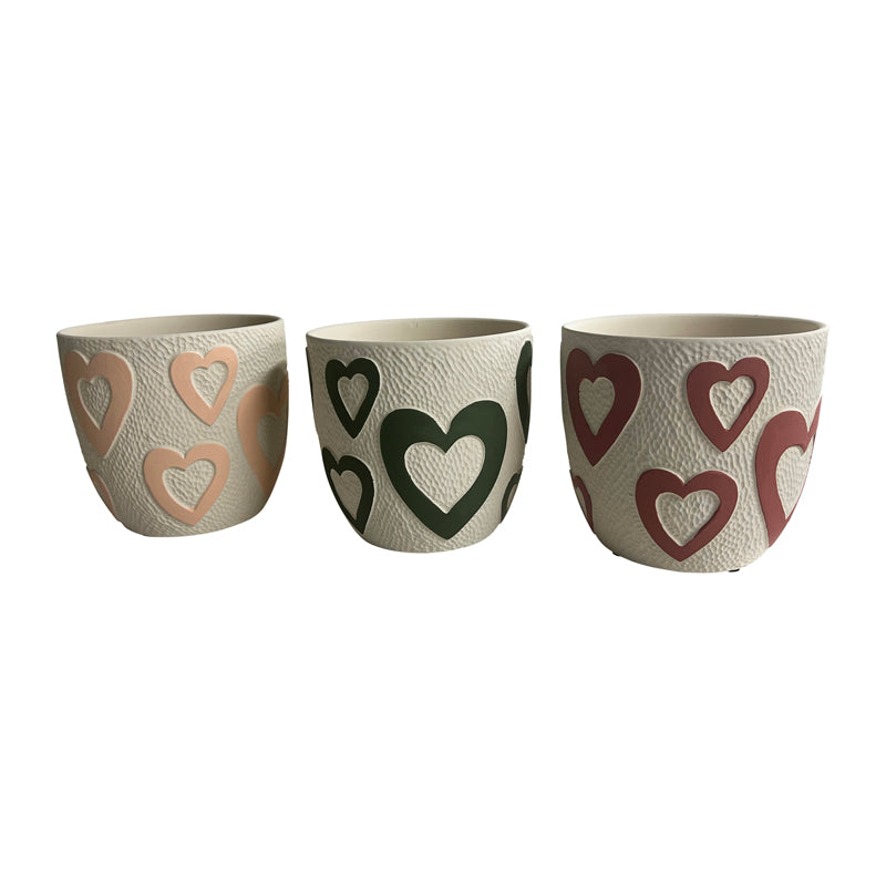 Set of 3 Assorted Color Heart Planters with Hole