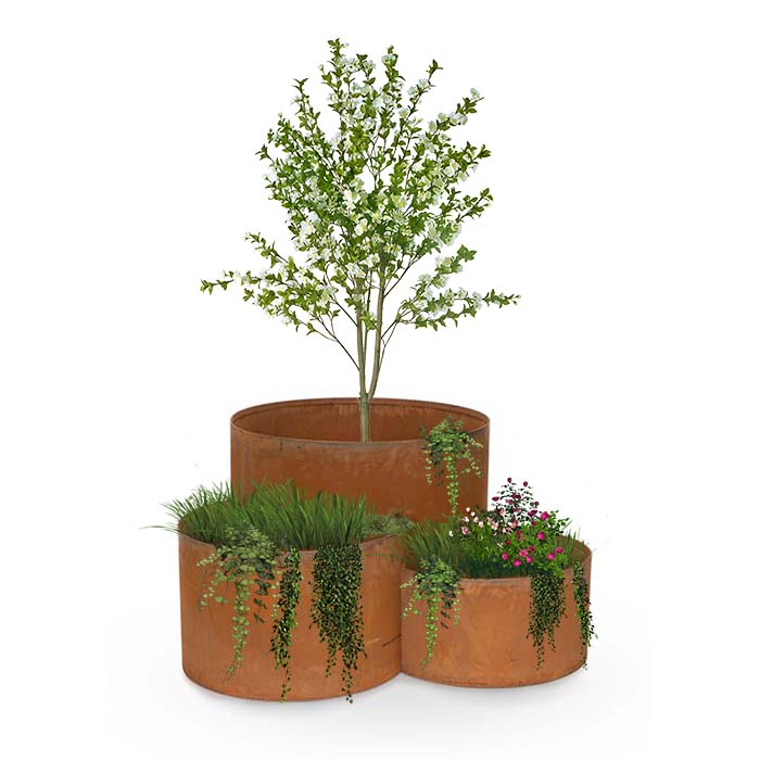Set of 3 Corten Steel Interlockable Round Planters