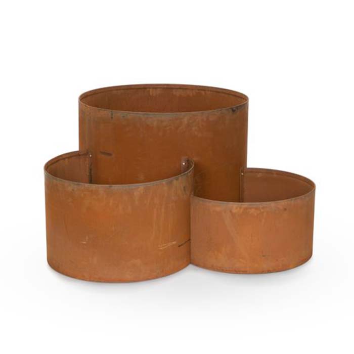 Set of 3 Corten Steel Interlockable Round Planters