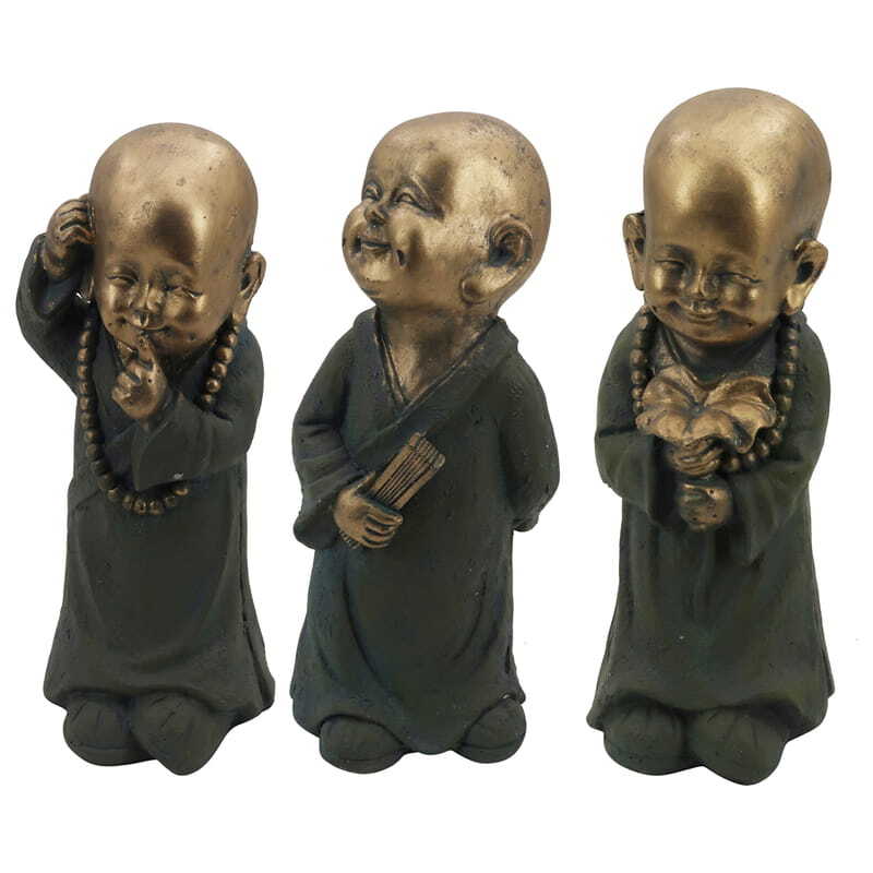 Set of 3 Serene Monk Statues - 33cms