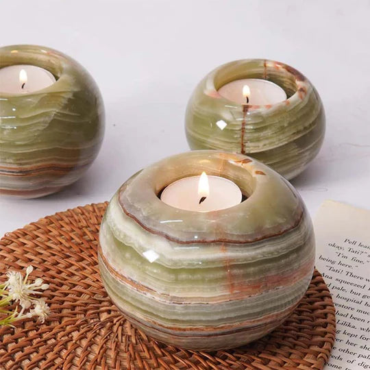 Set of 3 Soft Glow Elegant Tealight Candle Holder - Green