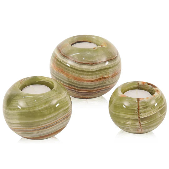 Set of 3 Soft Glow Elegant Tealight Candle Holder - Green
