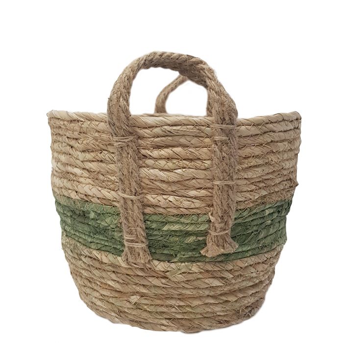 Set of 3 Tracey V-shape Basket with Handles - Natural / Green