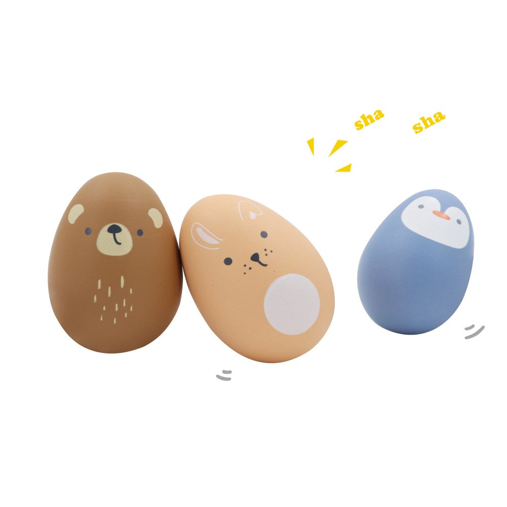 Set of 3 Wooden Animal Egg Toddlers Rattles