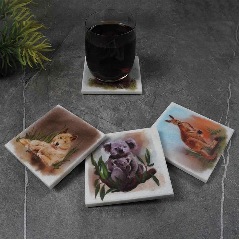Set of 4 Assorted Australian Wildlife Marble Coasters
