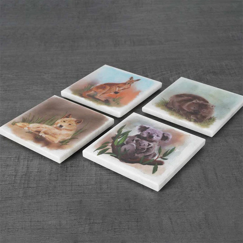 Set of 4 Assorted Australian Wildlife Marble Coasters