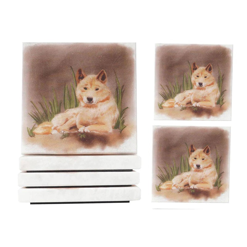 Set of 4 Australian Wildlife Marble Coasters - Dingo