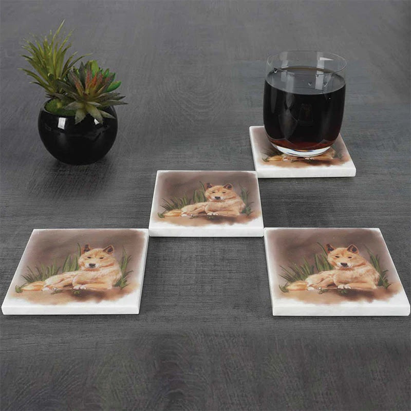 Set of 4 Australian Wildlife Marble Coasters - Dingo
