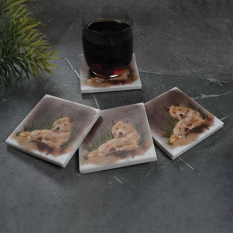 Set of 4 Australian Wildlife Marble Coasters - Dingo