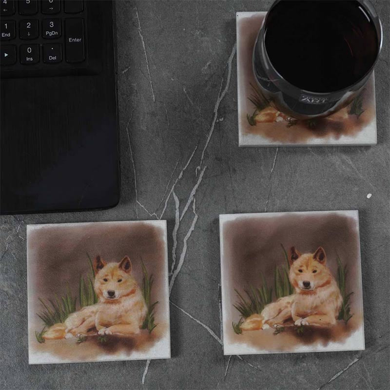 Set of 4 Australian Wildlife Marble Coasters - Dingo