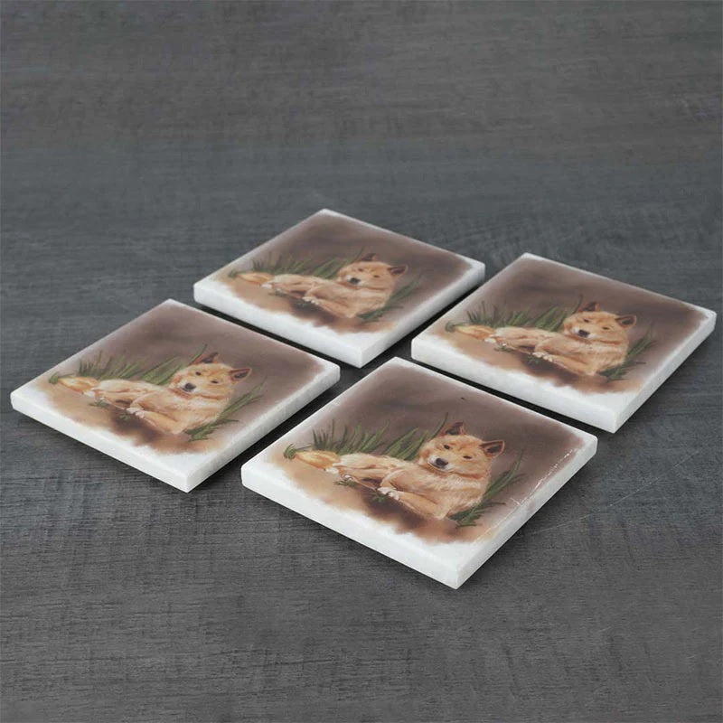 Set of 4 Australian Wildlife Marble Coasters - Dingo