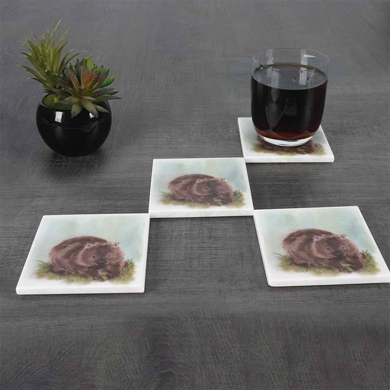 Set of 4 Australian Wildlife Marble Coasters - Wombat