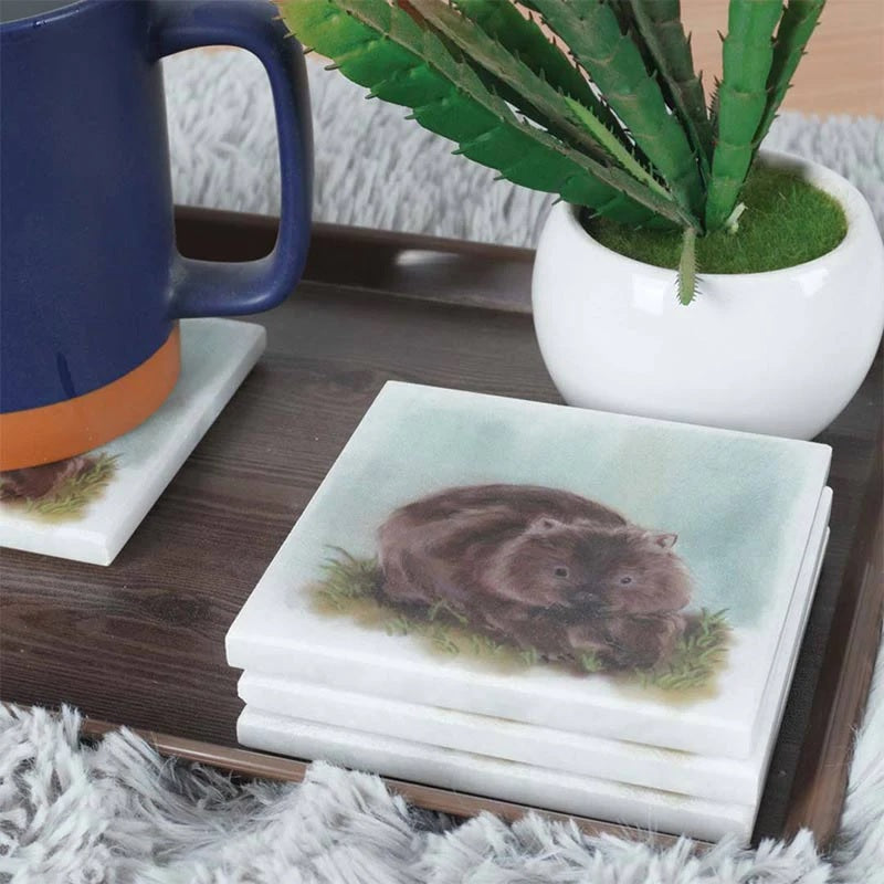 Set of 4 Australian Wildlife Marble Coasters - Wombat