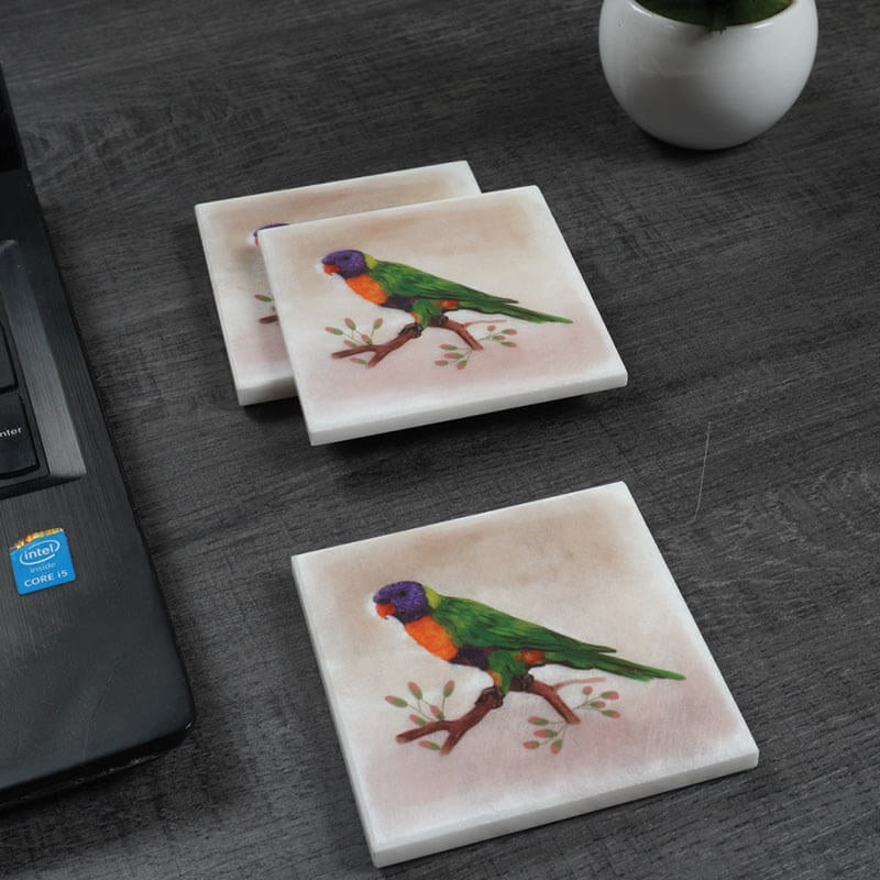 Set of 4 Square Australian Birds Marble Coasters - Lorikeet