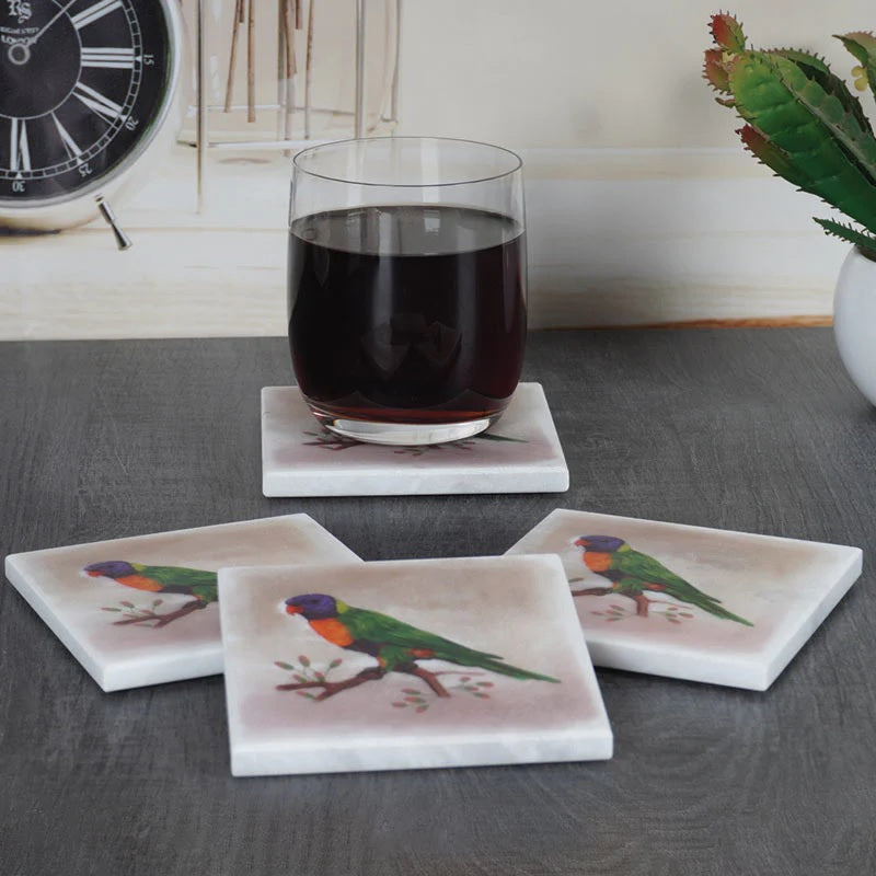 Set of 4 Square Australian Birds Marble Coasters - Lorikeet
