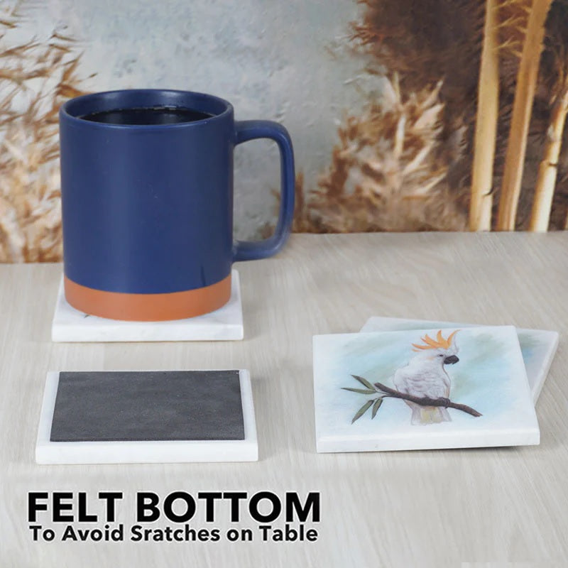 Set of 4 Square Australian Birds Marble Coasters - Cockatoo