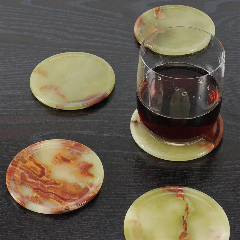 Set of 6 Round Marble Coasters With Holder (Available in 4 Colors)