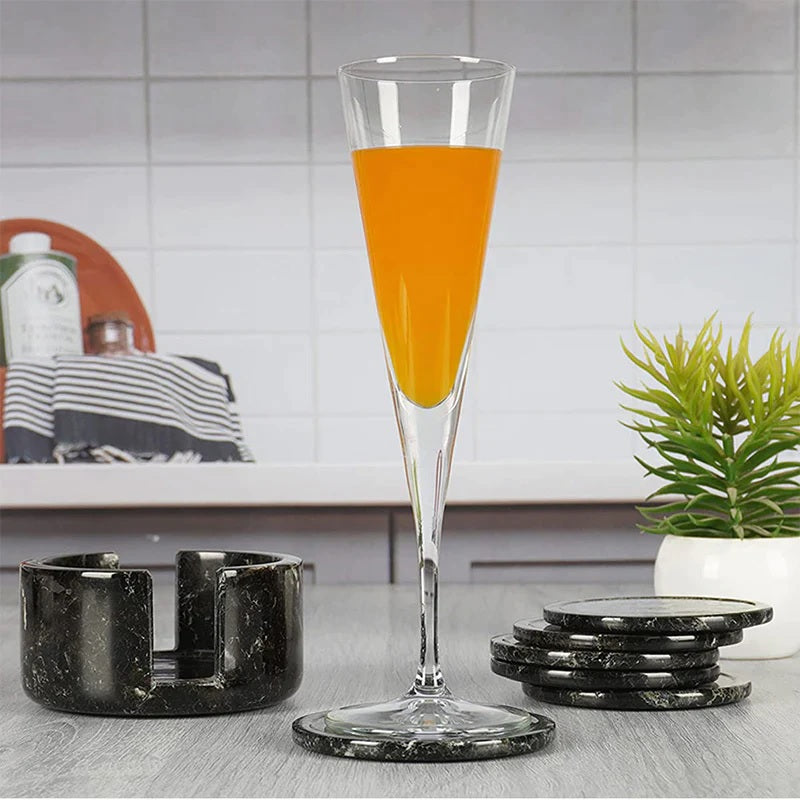 Set of 6 Round Marble Coasters With Holder (Available in 4 Colors)