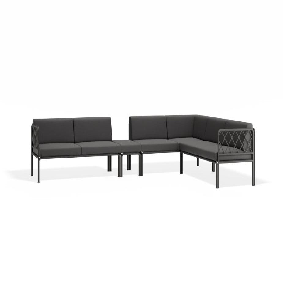 Outdoor J-Configuration Design Lounge Sofa with Cushion - Charcoal