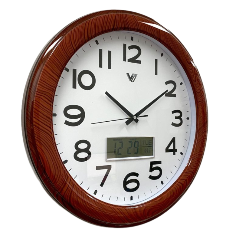 Shiny Brown Wood Grain Frame Wall Clock 48cms