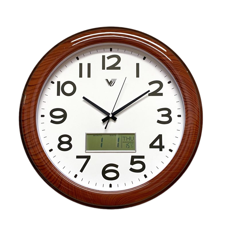 Shiny Brown Wood Grain Frame Wall Clock 48cms