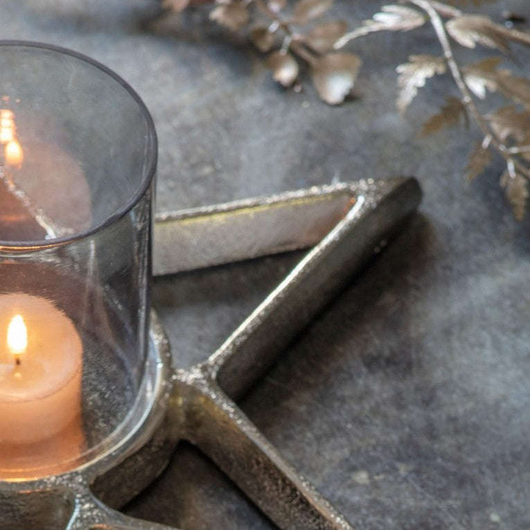 Silver Cosmos Star-Shaped Candle Holder