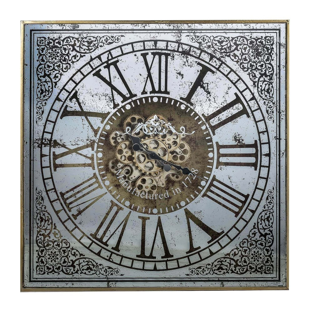 Silver Mirror 3D Mechanism Gears Wall Clock