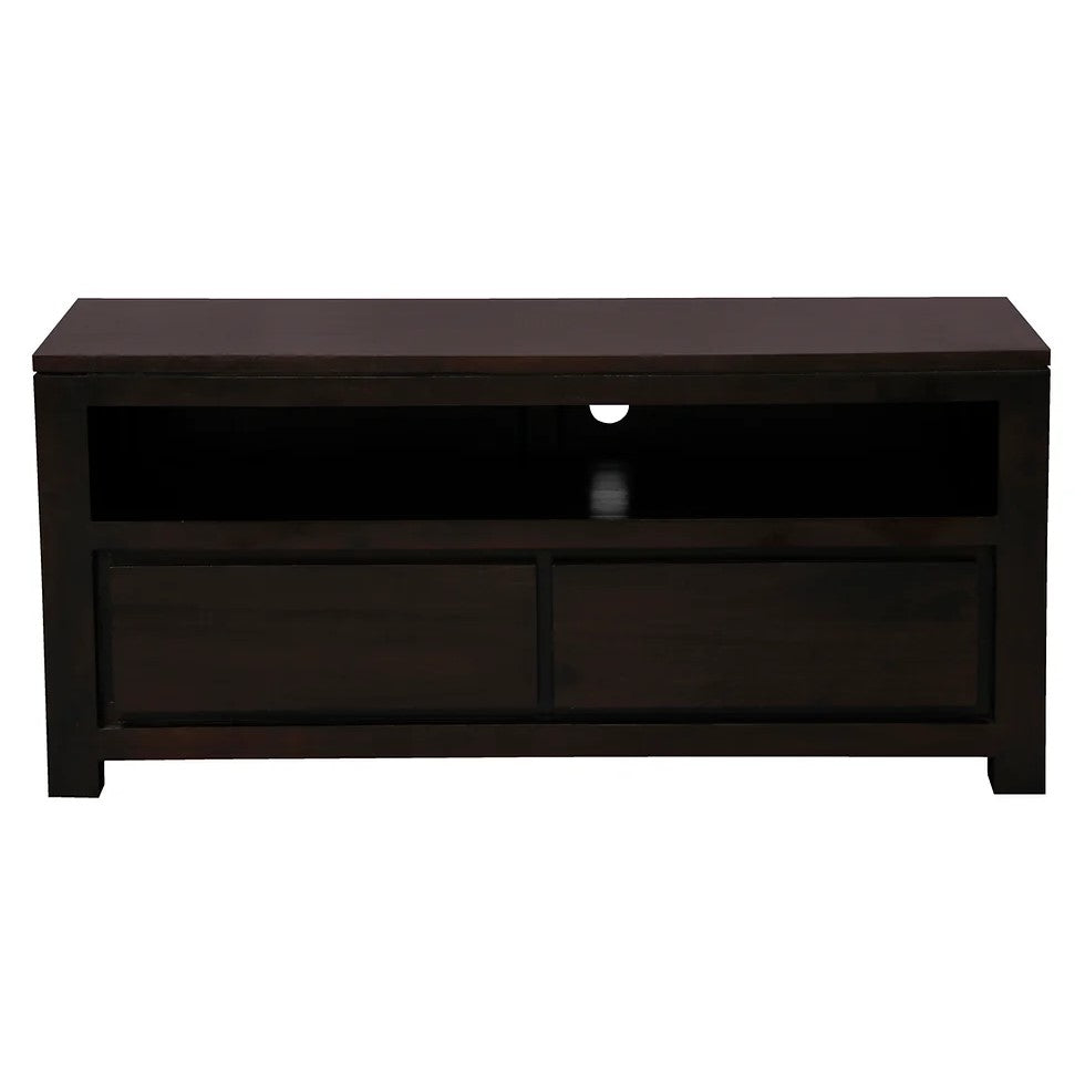 Simple Wooden 2-Drawer Entertainment Unit - Dark Brown