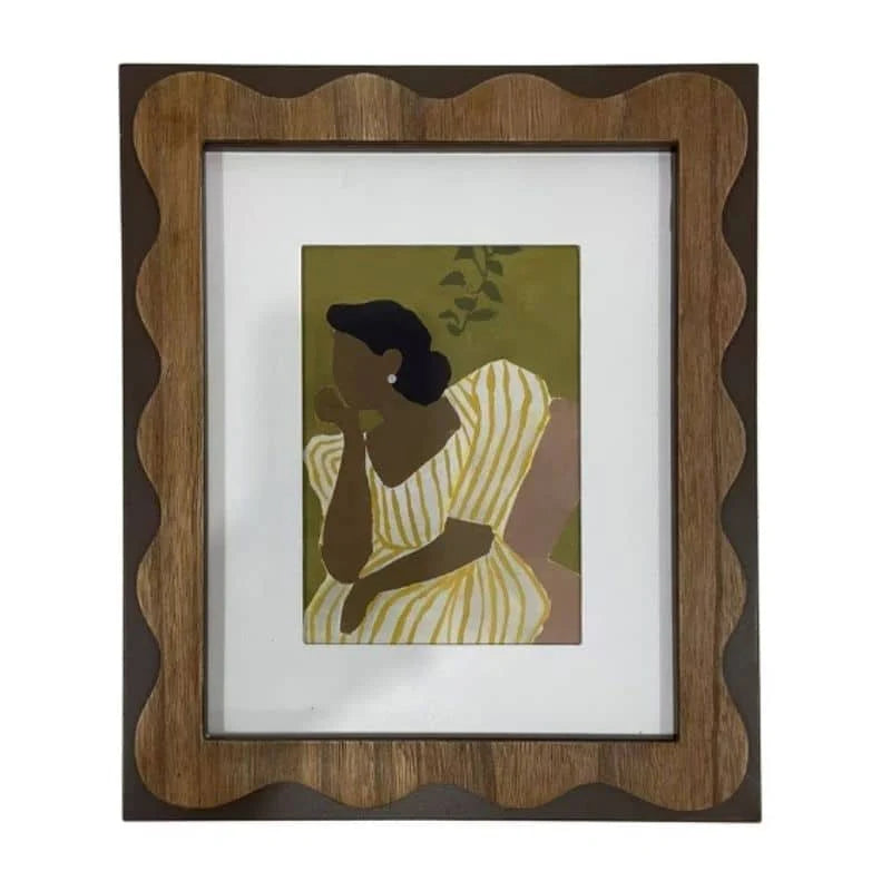 Sitting Lady in Striped Dress Framed Wall Art