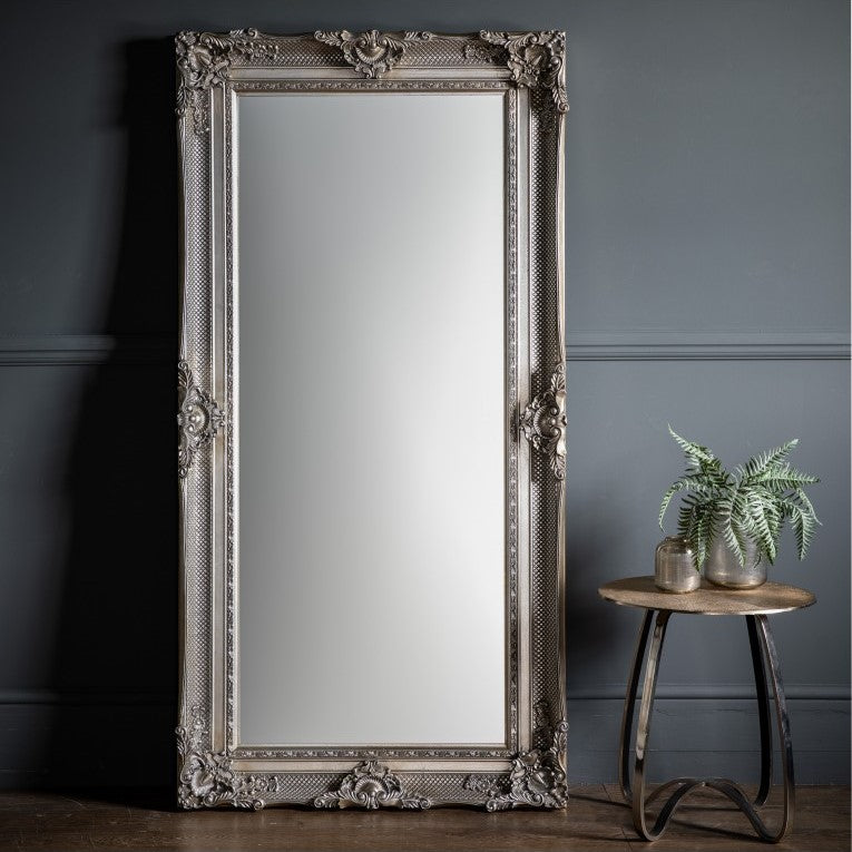 Sleek Grandeur Leaner Wooden Mirror Silver 185cms