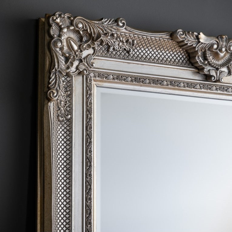 Sleek Grandeur Leaner Wooden Mirror Silver 185cms