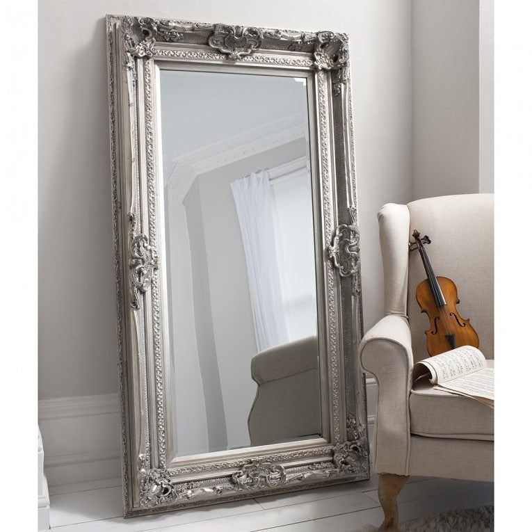 Sleek Grandeur Leaner Wooden Mirror Silver 185cms