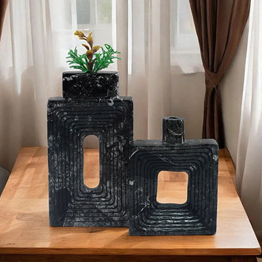 Sleek Style Stepped Geometric Vase - Black