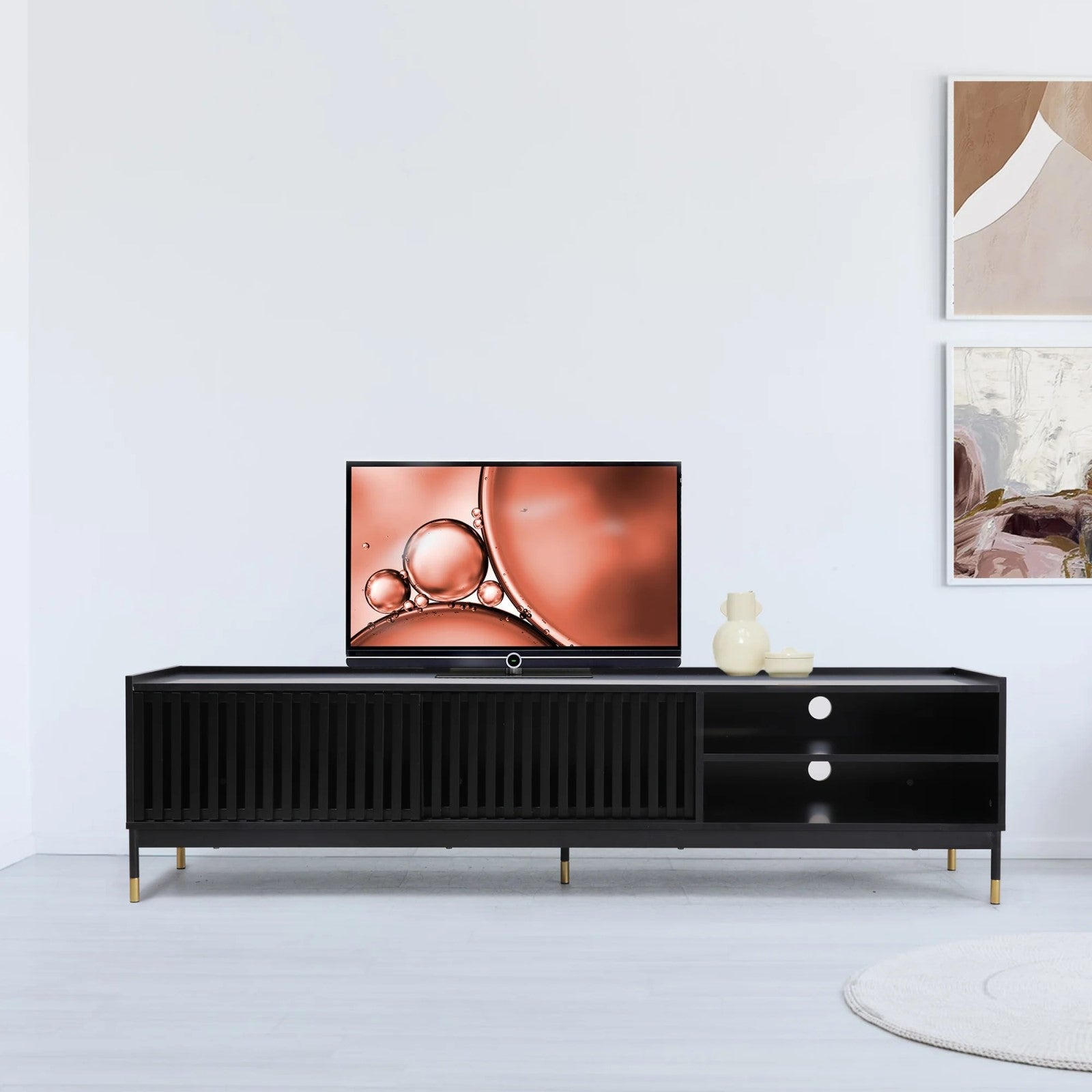 Matte Black Engineered Wooden TV Unit