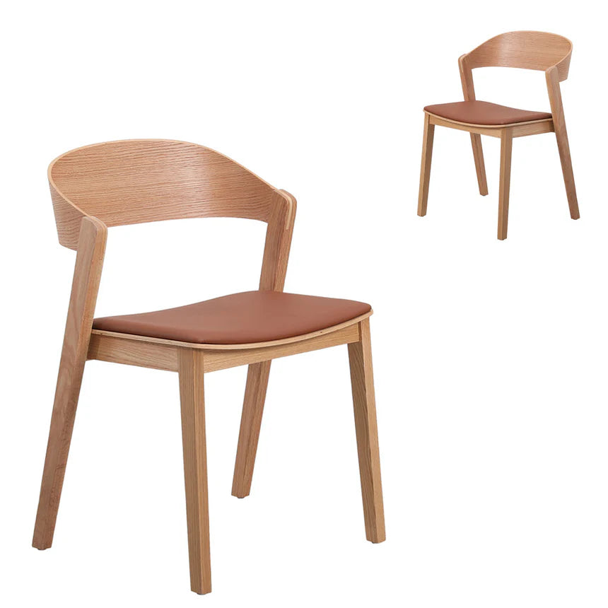 Sleek Wooden Brown Seat Dining Chairs - Set of 2