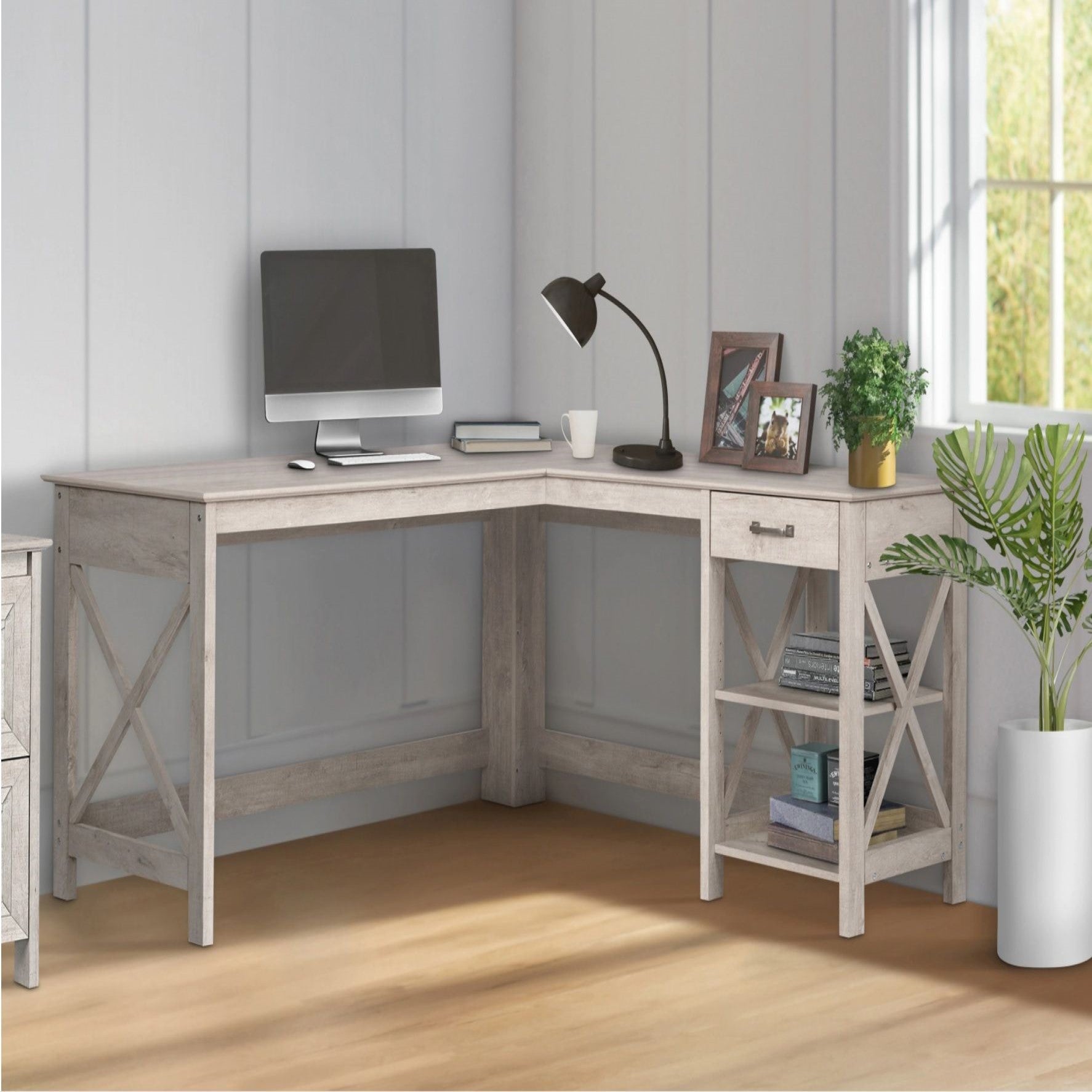 Sleek and Smart Washed Grey L-Desk