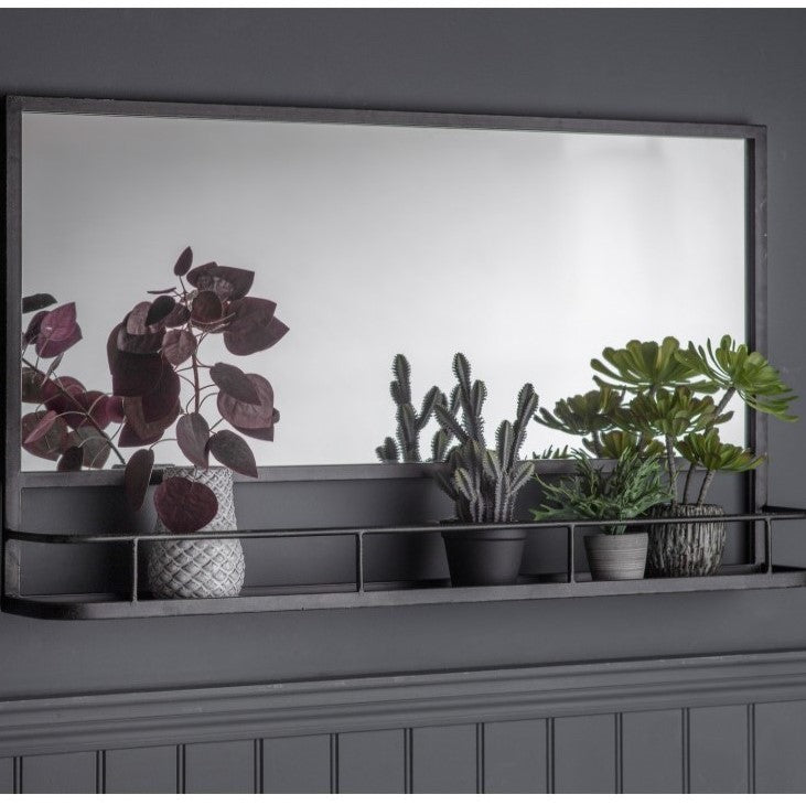 Sophisticated Metal Framed Mirror With Shelf