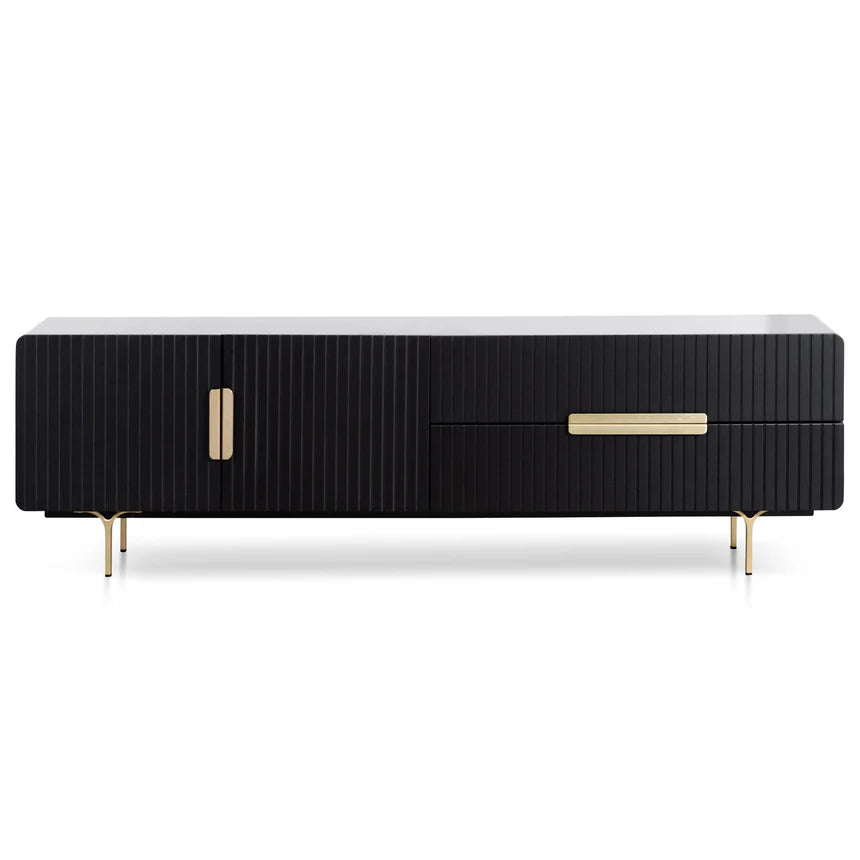 Sophisticated Matte Black TV Entertainment Unit - Brass Legs