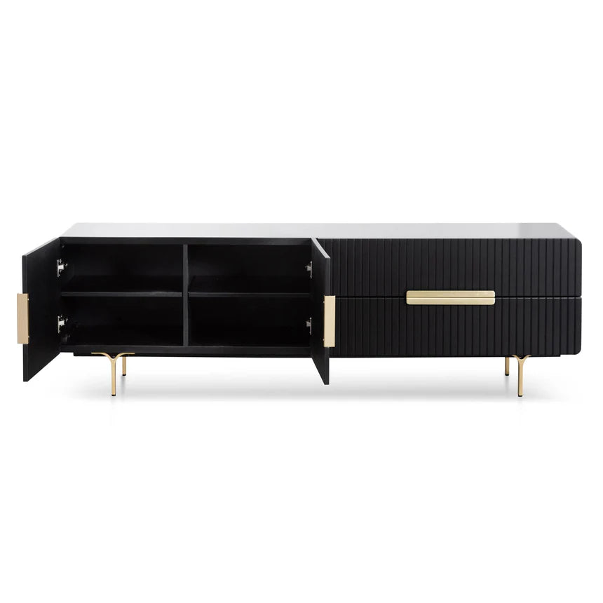 Sophisticated Matte Black TV Entertainment Unit - Brass Legs